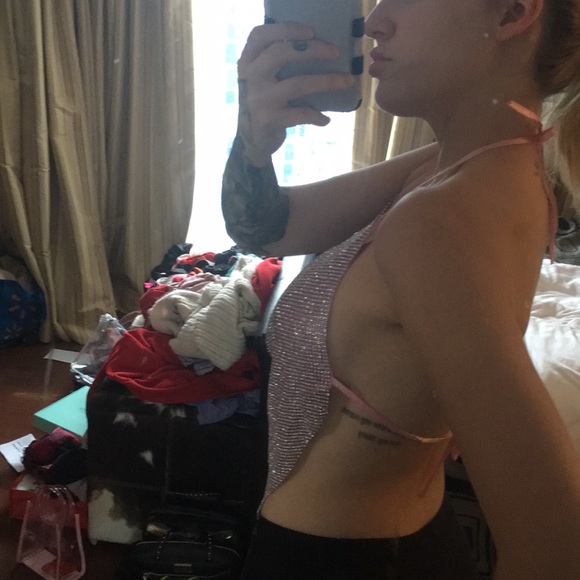 Pink chain mail diamanté top - Picture 4 of 6